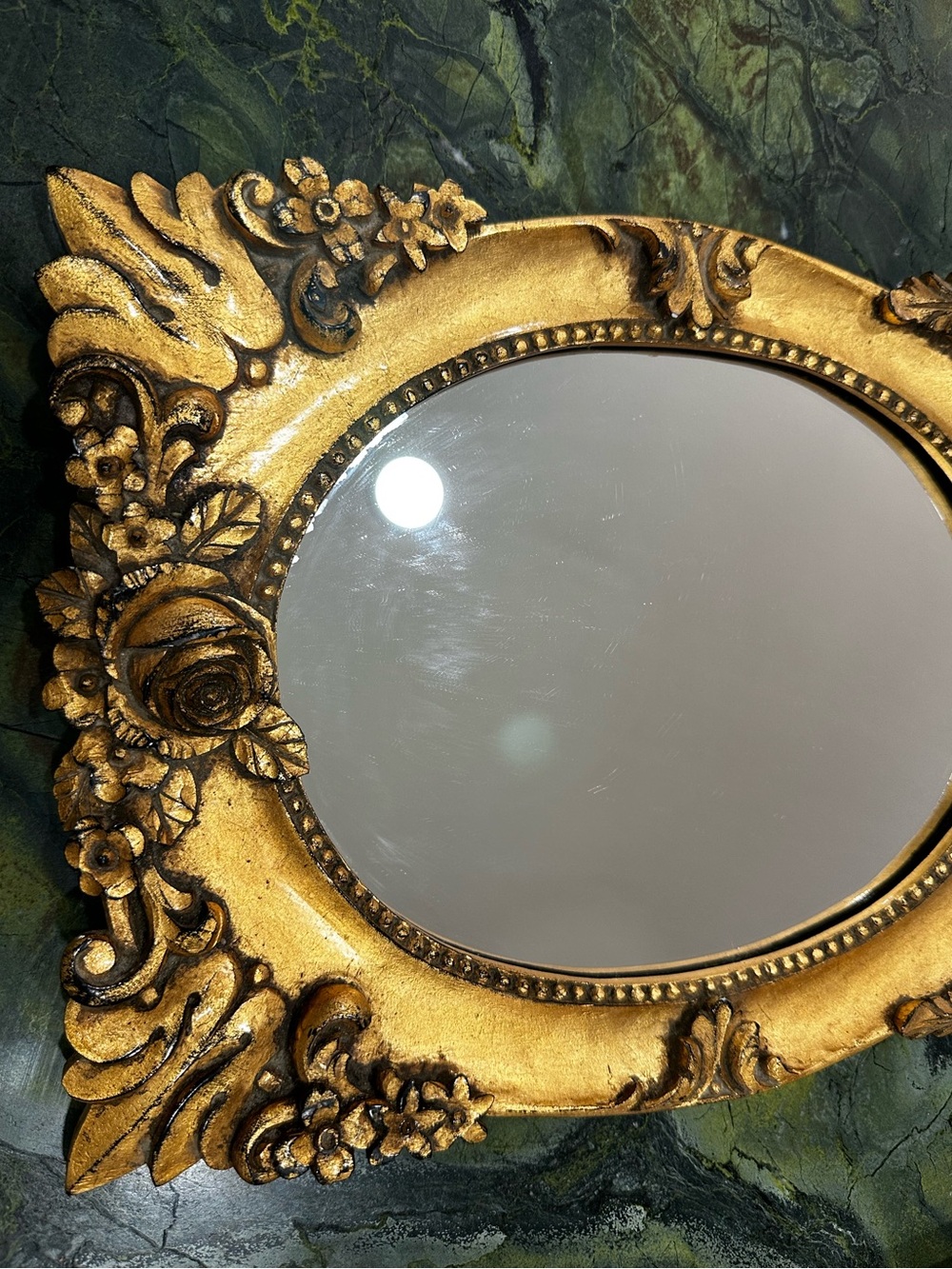 Decorative Gold Ornate Oval Wall Mirror - Elegant Home Wall Decor Roses 14x9 3/4 - Picture 3 of 11